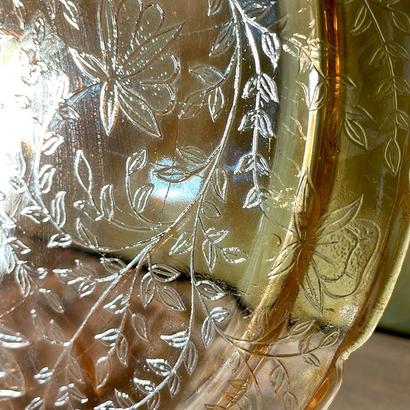 Rare Vintage Floragold Louisa Indented Platter Cake Tray by Jeannette Glass - Picture 10 of 13